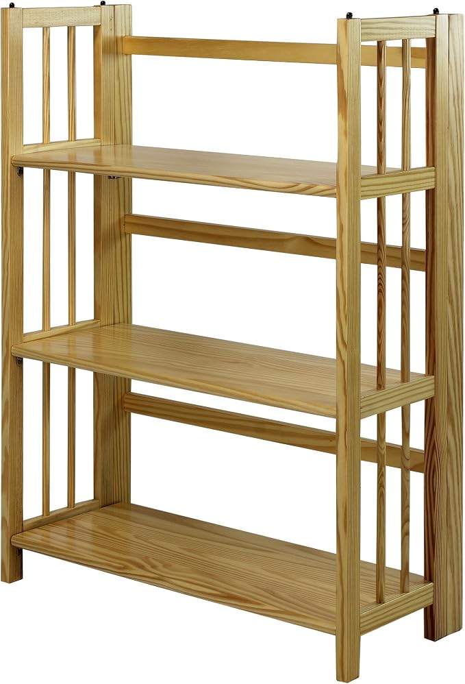 Casual Home 3-Shelf 27.5" Wide Folding Stackable Bookcase, Natural (New)