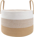 JMvicyroam 65L Extra Large Machine Washable Cotton Rope Blanket Basket | Collapsible laundry hamper, Reinforced handles, For blankets,pillows,toys and clothes, Living room and bedroom,White&Jute Mix