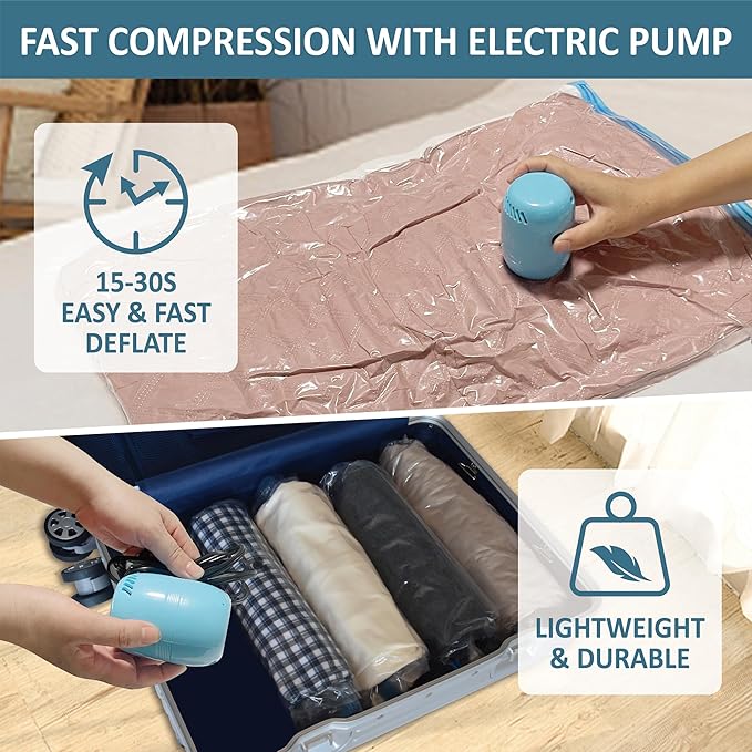 22 Vacuum Storage Bags with Electric Pump, Vacuum Sealed Storage Bags (3Jumbo/3Large/8Medium/8Small), Space Saver Vacuum Seal Bags for Clothing, Comforters, Pillows, Towel, Blanket Storage, Bedding