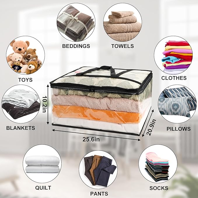 8Pack Clear Blanket Storage Bags, Vinyl Comforter Clothes Storage Closet Organizers and Storage Containers Moving Bags with Reinforced Handle for Bedding, Clothing, Comforters, Pillows, Toys,90L