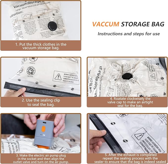 Fast-Charging Wireless Pump and 8 Pack Vacuum Compression Storage Bags,Multi-Size Combo 70% Space Saving for Clothing, Bedding & Seasonal Storage & Space Saver for Luggage
