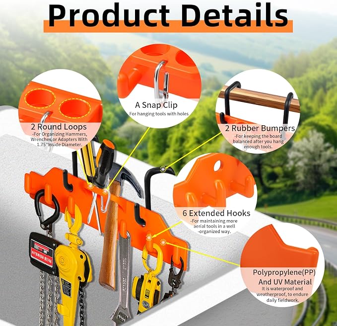 Lineman Tool Board, Line Work Tools Organizer, including 2PCS 3" and 2 PCS 4" Aerial Bucket Hooks, Truck Hook Bucket Organizer, for Trucks Tool and Lineman.
