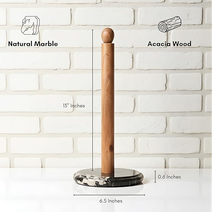 Paper Towel Holder, Marble Base Paper Towel Holder countertop, Kitchen Towel Holder, Bathroom Paper Towel Holder (Black)
