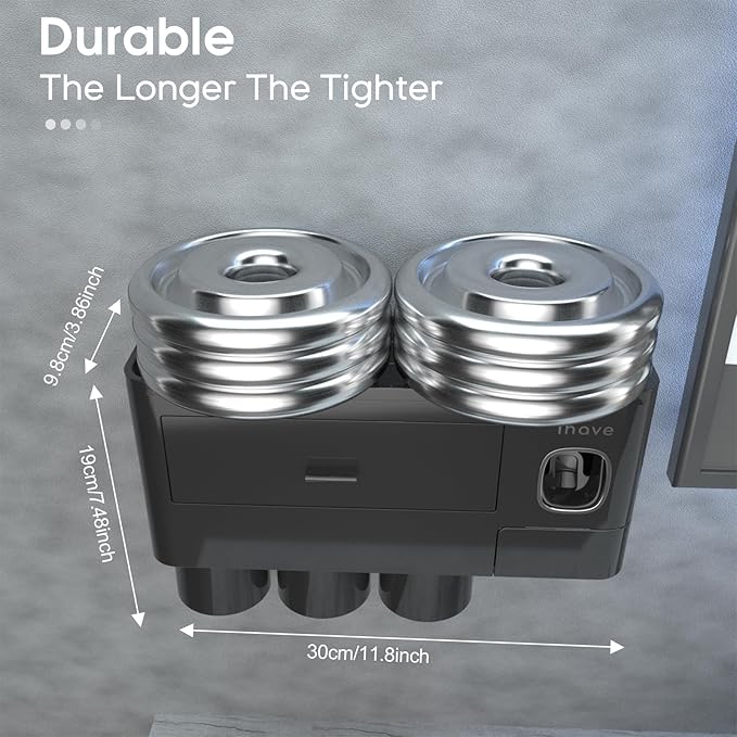 iHave Toothbrush Holders Wall Mounted with Toothpaste Dispenser & 3 Cups | All-in-One Bathroom Organizer: 3 Cups, 6 Slots, Toothpaste Dispenser, Large Tray & Drawer. Wall Mount, No Drilling Required