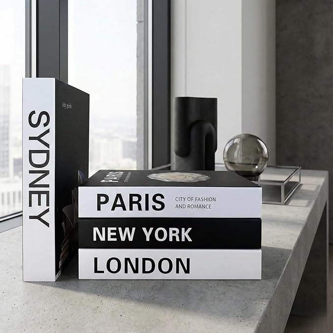 PROBENEX Urban Large | 4 PCS Faux Decorative Books for Home Decor | Not Real Books (Cardboard Boxes) | Coffee Table, Shelf Styling & Modern Aesthetic Accent Pieces for Living Room (L_Urban_Large)