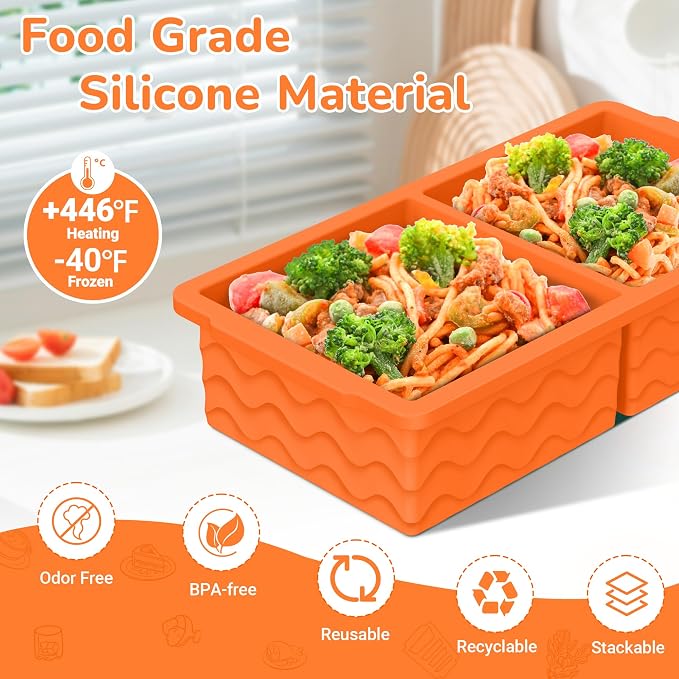 Silicone Freezer Trays with Lid (4-Pack), 1-Cup, 2-Cup, 1/2-Cup & 2-Tbsp Silicone Freezer Molds, Stackable Soup Freezer Meal Prep Containers,Ice Cube Tray for Making Sauce,Smoothies,Yogurt Bites