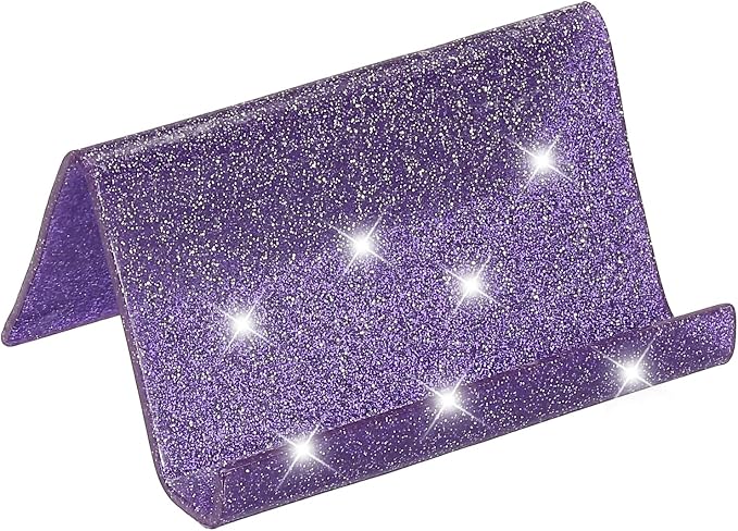 PATIKIL Business Card Holder for Desk, Acrylic Business Card Holders Shine Card Stand Organizer Cards Display for Office Exhibition, Purple