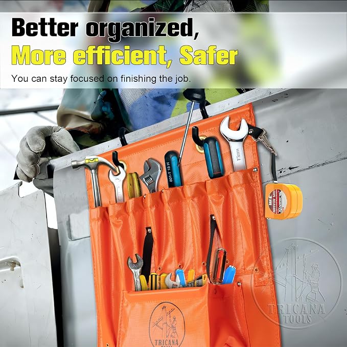 Lineman Tool Board, Aerial Apron, Bucket Truck Tools Organizer with Over 16 Pockets, Tool Organizer for Bucket Trucks and Lineman, Includes Two 2” Bucket Hooks