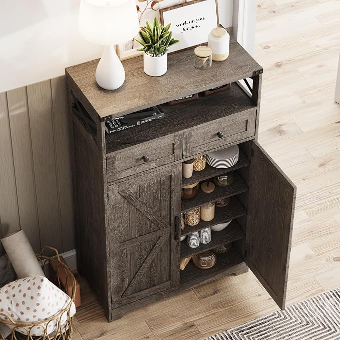 Maupvit Shoe Cabinet with Doors, 6-Tier Farmhouse Shoe Storage Cabinet with 2 Drawers & Adjustable Shelves, Shoe Cabinet Storage for Entryway, Wood Shoe Rack Organizer for Living Room Foyer Hallway