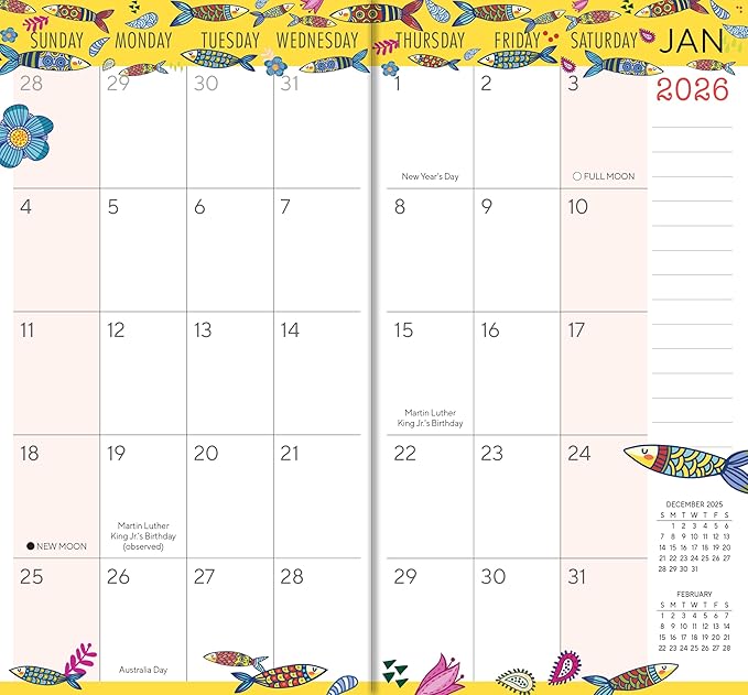 2026 Pocket Planner: 2-Year-Plus Monthly Pocket Calendar Book (24-Month): January 2026 - December 2027, Purse Size 6.5" x 3.5", Fun Fish