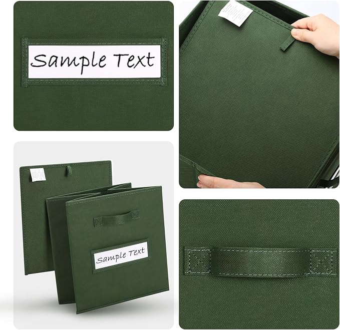 Fabric storage cubes (8 Pack) 11 Inch Cube Storage Bin, cube organizer bins with 8 Labels Window Cards & a Pen, Foldable cube organizer bins and Storage Box, Dark Green