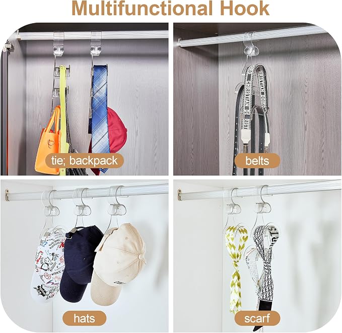 Cozcty Purse Hanger Closet, 2 Pack Clear Purse Organizer for Closet, Heavy Duty Bag Holder with 6 Hooks, Space Saving Hanging Bag Organizers and Storage for Handbags, Totes