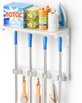 Olakee Broom Holder Wall Mount with Cleaning Supplies Organizer, Laundry Room Organization and Storage Shelves, Mop Hanger Rack with Hooks, Utility Shelf Closet Organizer for Garage Home Improvement