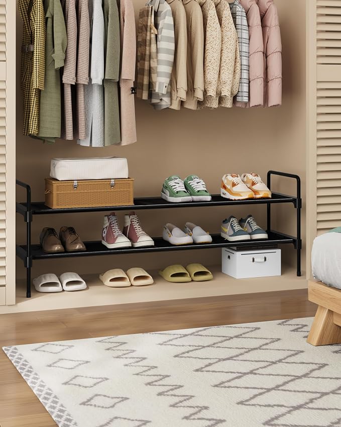 Kitsure Shoe Rack for Closet, Shoe Organizer for Front Door Entrance, Stackable Shoe Shelf, Detachable Closet Organizers and Storage, 36.1" Wide - 2 Tiers, Black | Closet, Front Door Entrance, Entryway, Stackable & Detachable Shelf, Closet Organizers a...