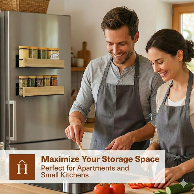 2 Pack Magnetic Spice Rack for Refrigerator – Strong Magnetic Shelf for Fridge, Large Spice Organizers, Paper Towel Holder & 8 Hooks – Kitchen Storage by Home Haven.