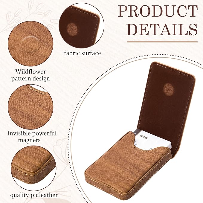 Outus 2 Pcs Business Card Holder, PU Leather Business Card Case Pocket Wallet with Magnetic Shut for Men Women(Wood,Classic)