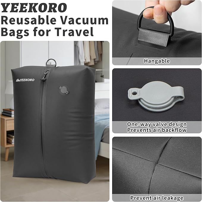 Vacuum Bag for Travel, Professional IPX8 Waterproof Reusable Vacuum Compression Bags for Travel Suitcases, Durable Space Saver Bag(3 PACK,With Pump)