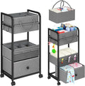 Cidaziya 3In1 Baby Diaper Caddy Organizer, 3 Tier Rolling Cart with Drawer, Detachable Dividers, Mobile Utility Cart Baby Dresser Clothes Organizer for Crib, Bedroom, Art & Craft Storage, Grey