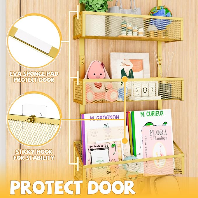 Kaiferty Over The Door Hooks Organizer, Coat Rack Over The Door Storage Hanger Towel Rack, Back of Door Storage Organizer for Bathroom,Bedroom,Kitchen,Office (Gold, 4-Tier)