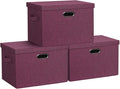 Graciadeco Large 17" 36 Quart Collapsible Stackable Storage Bins with Lids, 3 Packs Purple Linen Fabric Closet Boxes with Lids, Storage Cube Baskets Container Organizers for Bedroom Office (17x12x11)