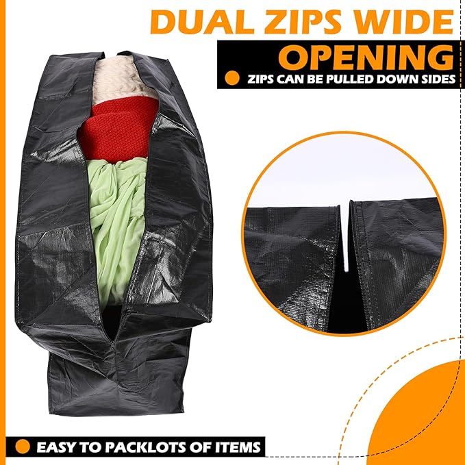 4 Pack 66 Gallon Extra Large Moving Bags with Visible Window XXL Heavy Duty Storage Bag Jumbo Big Tote for College Dorm Clothes Blankets Space Saving Alternative to Moving Boxes(Black)