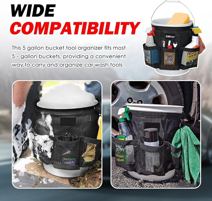 5 Gallon Bucket Tool Organizer,Car Wash Bucket Organizer | Multi-Purpose with 6 Mesh Pockets for Tool Storage,Universal 5 Gallon Buckets Tools Bag for Car Detailing & Care