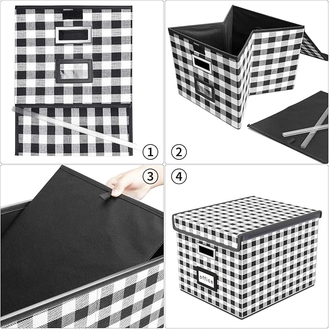 Huolewa Decorative File Organizer Boxes Office Document Storage with Lids, Linen File Storage Organizer Boxes, Universal Hanging Filing Organization Box for Letter/Legal Folder,Home File Storage Bins