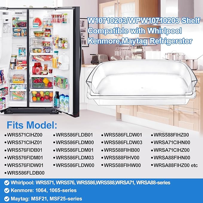 [2 PACK]UPGRADED WPW10710203 Refrigerator Door Bin Compatible With Kenmore Whirlpool Refrigerator Door Shelf W10710203 W10451871 Whirlpool Fridge Door Shelf WRS571CIHZ01 WRS588FIHZ00 WRS571CIDM01Shelf