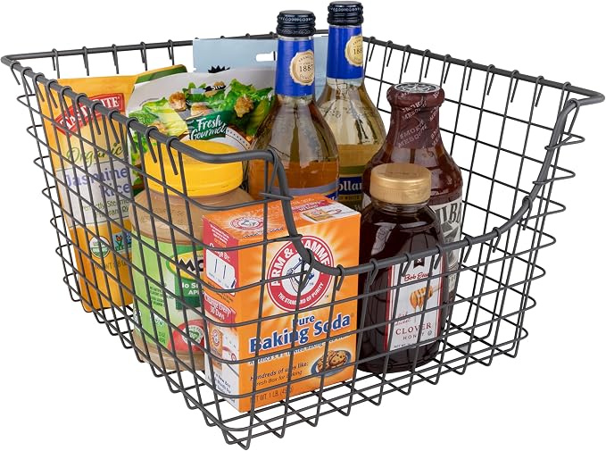 Spectrum Wire Scoop Basket Storage Bin Industrial Gray Nesting Metal Baskets Pack of 2 for Kitchen Pantry Closet Bathroom Garage Organization, Heavy Duty Wire Basket Organizer for Storage Decor