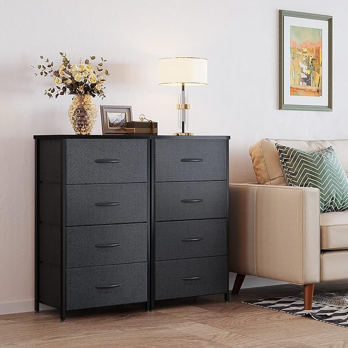 ODK Small Dresser for Bedroom with 4 Storage Drawers, Black | Dresser Chest of Fabric Drawers with Sturdy Steel Frame for Small Space, Wood Top