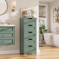 FOTOSOK Bathroom Cabinet, Bathroom Storage Cabinet with 5 Drawers, Wooden Storage Cabinets with Cut-Out Handles, 11.8” x 15.7” x 40.1” Bathrooms Floor Cabinets for Hallway/Living Room, Green