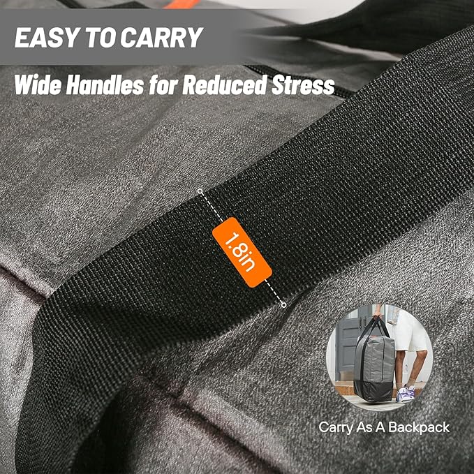 4 Pack Moving Bags Heavy Duty, Storage Bags for Clothes, Large Packing Tote with Wrap Around Handles, Internal Compression Straps, Alternative to Moving Boxes, Grey and Black