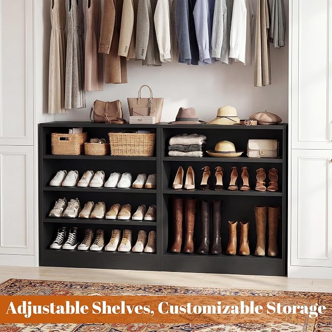 Homieasy Shoe Cabinet, 5-Tier Modern Wood Shoe Storage Organizer, Black | 3 Adjustable Shelves for Entryway, Multi-Purpose Display Shelf & Storage Cabinet for Living Room, Bedroom