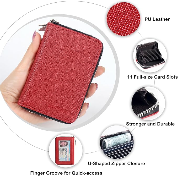 Credit Card Wallet, RFID Card Case Wallet, Zipper Card Cases Holder for Men Women, RFID Blocking, KeyChain Wallet, Compact Size Card Organizer Case for Women