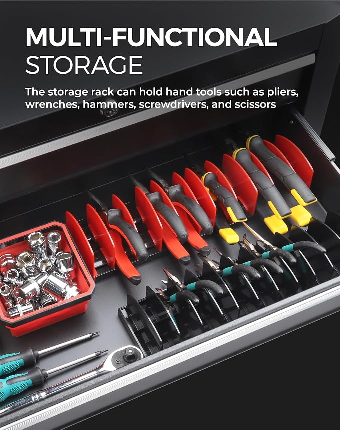 Reniteco Plier Organizer Rack, Pliers Holder with Non-Slip Rubber Base and Adjustable Dividers, 11-Slot Tool Box Organizer, Cutter Organizers, Tool Drawer Organizer(Pliers Not Included)