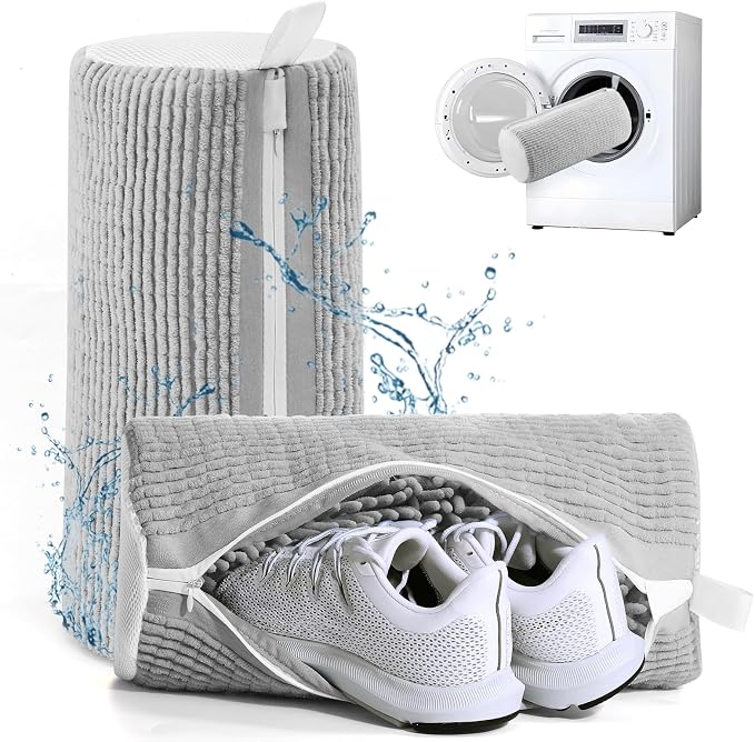 Aship Shoe Washing Machine Bag, Laundry Shoe Bag for Washer and Dryer - 2PC Reusable Shoe Cleaning Bag for Sneakers,Tennis Shoes, 360° Deep Cleaning With Self-locking Zipper for All Shoes Sizes - Gray