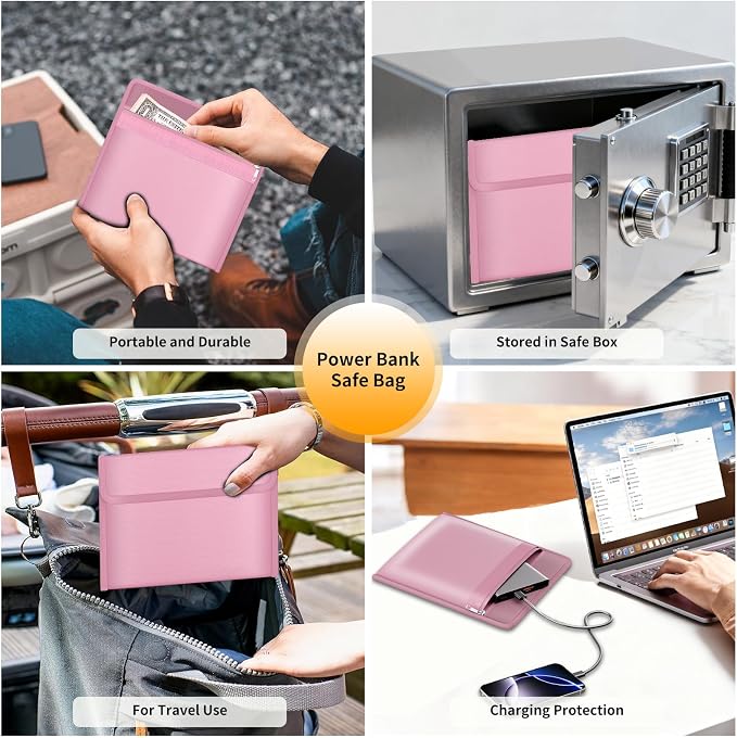 DocSafe Fireproof Document Bag (5200℉) with Fireproof Organizer Travel Case,Heat Insulated Fire＆Water Resistant 8 Layers Safe Money Bag Storage for Important Documents,Cash,Power Bank,Valuables,Pink