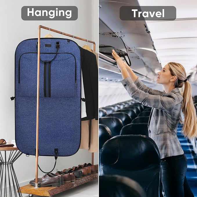 BALEINE Travel Garment Bag, Travel Suit Bag for Men, Water Resistant Carry on Garment Bag for Hanging Clothes, Garment Duffel Bag for Travel Business (Blue, 42")