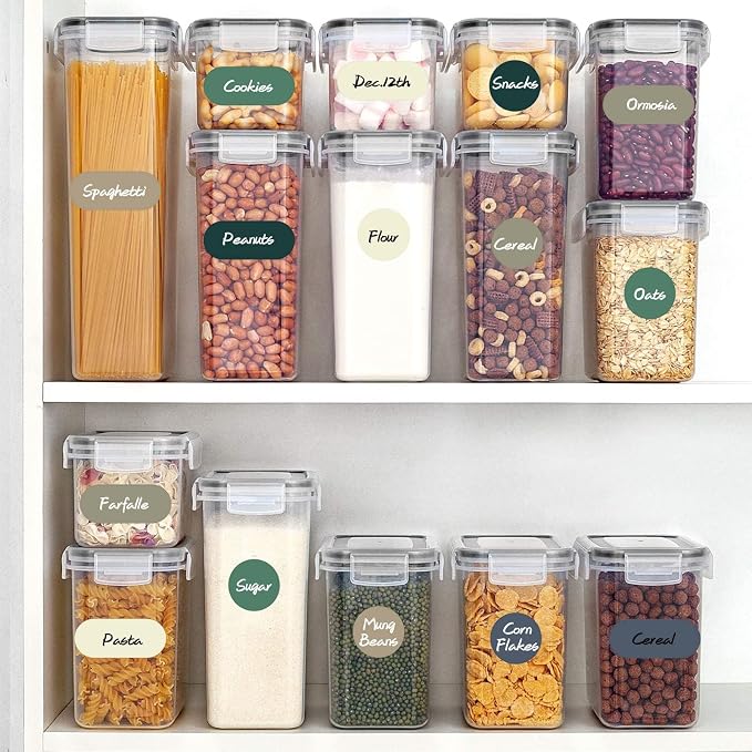 180pcs Removable Write-on Food Label Stickers with 2 Markers, Waterproof Kitchen Labels Round Colored Chalkboard Stickers for Food Storage Containers Spice Jars Bottles Home Organization