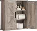 Homleke Bathroom Wall Cabinet, Medicine Cabinet with Adjustable Shelves | 3-Tier Wall Mounted Over Toilet Storage with Barn Doors, for Bathroom, Kitchen, Entryway, Laundry Room, Greige, (7.9" D)