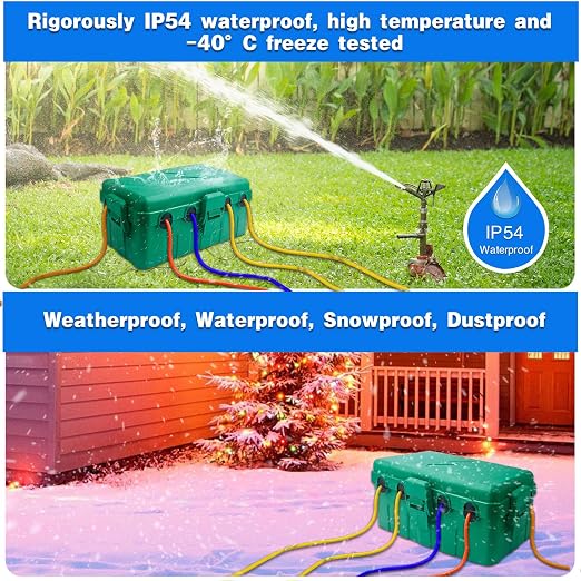 Hrensaw Medium Outdoor Electrical Box(10.6x5.5x4.5inch),IP54 Waterproof Extension Cord Cover w/6 Cable Entry,Weatherproof Connection Box Protect Power Strip,Timer,Plug,Holiday Lights,Green