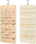 Hanging Jewelry Organizer, Double-Sided Jewelry Organizers and Storage with 48 Pockets and 21 Hooks for Necklaces Earrings Rings, Jewelry Travel Roll Over the Door for Closet Wall (1, White)