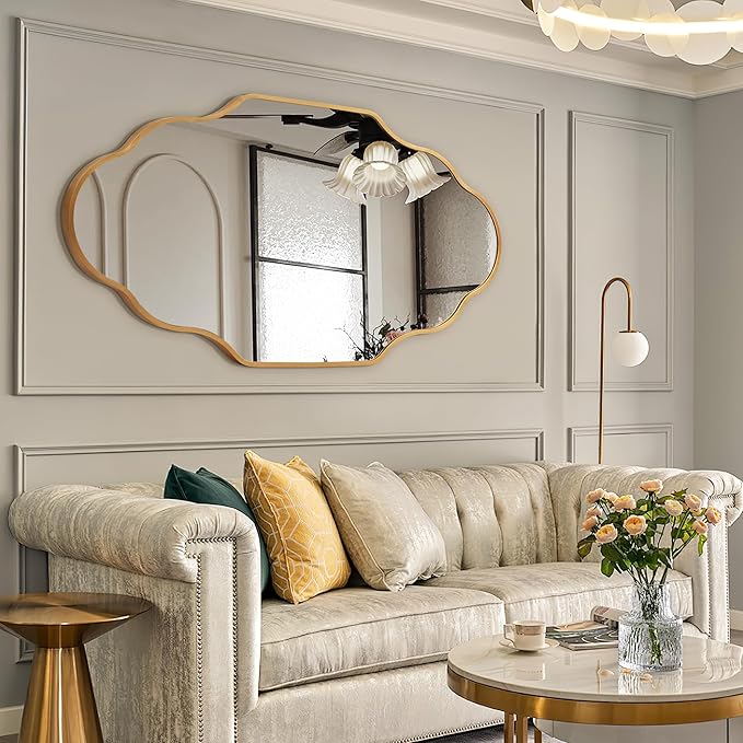 Gold Bathroom Mirror -Wall Decor 20" x 36" Modern Mirror with Aluminum Alloy Frame for Bathroom, Bedroom, Living Room, Dining Room, Cloakroom, Entryway