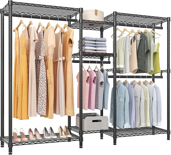 VIPEK Classic V6 Heavy Duty Clothes Rack, 7-Tier Garment Rack with Adjustable Shelves, Portable Closet Organizer with 4 Hanging Rods, Space-Saving, 850lbs Capacity, 68.9" L x 15.7" W x 76.4" H, Black