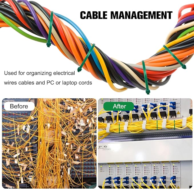Zip Ties Assorted Sizes 4+6+8+10+12-Inch,600PCS Green Zip Ties,Multi-Purpose Self-Locking Nylon Cable Tie,Wire Tie Perfect for Home,Garden Trellis,Office,Garage and Workshop.
