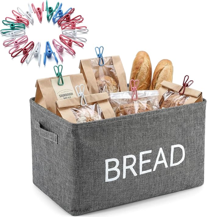 Newtay 17 Pcs Bread Basket Sets, Bread Storage Bin for Pantry Shelves with 16 Pcs 2 Inch Chip Clips, Kitchen Basket Organizer for Home, Chips, Popcorn, Candy, Pretzels