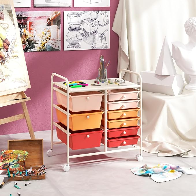 Moccha 9-Drawer Rolling Storage Cart - Under Desk Storage Drawers with wheels for Craft Art Supply Paper Salon, Scrapbook Paper Tools, Mobile Utility Cart for Classroom, Macaron
