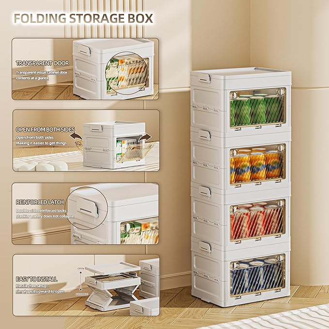 40 QT / 10 Gal Space Saver Foldable Cabinet Slim Profile, Double Transparent View Doors, Instant Pull-Up Frame for Apartments/Dorms