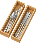 Bamboo Kitchen Drawer Organizer 12"x 3", Wooden Stackable Silverware Tray | Utensil Organizer Cutlery Holder for Kitchen, Wooden Storage Box for Bathroom, Multi-Use Storage Bins Dividers for Office