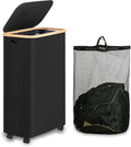 iEGrow 75L Slim Laundry Hamper with Wheels,Clothes Hamper for Laundry,Laundry Basket with Lid & Inner Bag,for Laundry Room, Bedroom, Dormitory Organization,Black